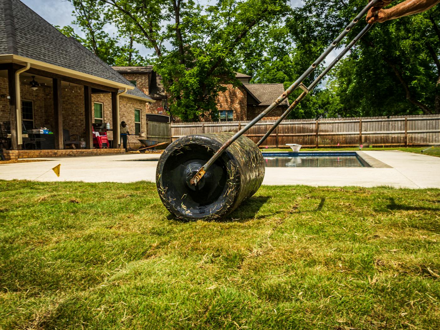 Newly installed sod lawn in a DFW backyard